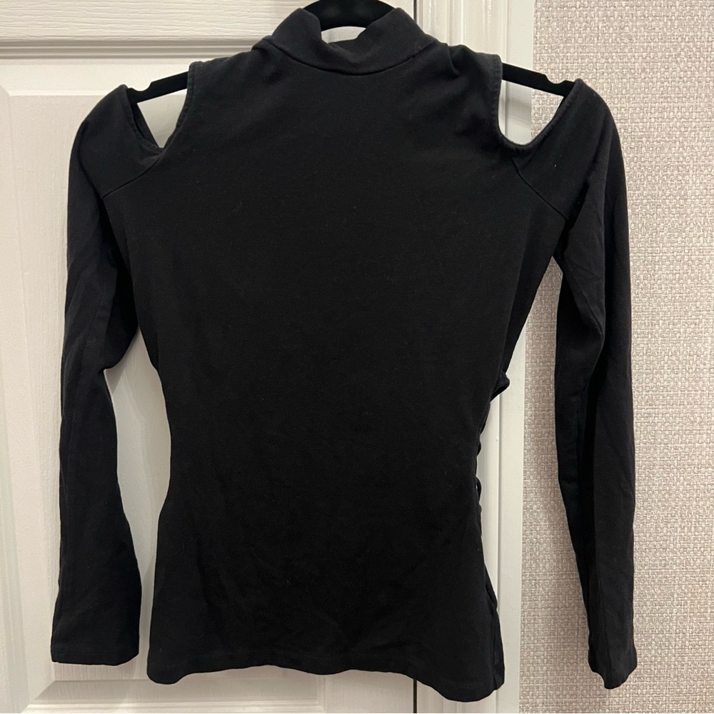 Long sleeve mock turtleneck shirt with cut outs